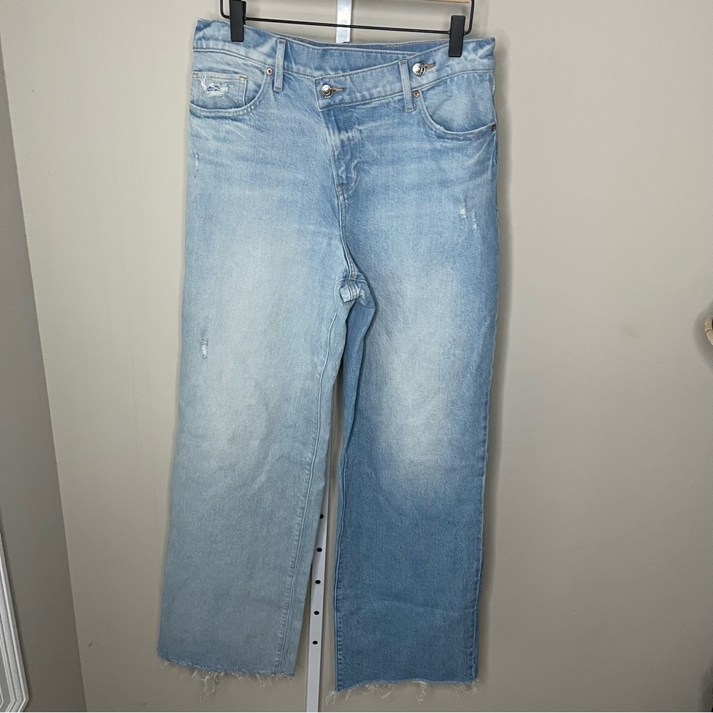 Express High Rise Wide Leg Two-Tone Denim Jeans Size 12L Stretch - Picture 2 of 8